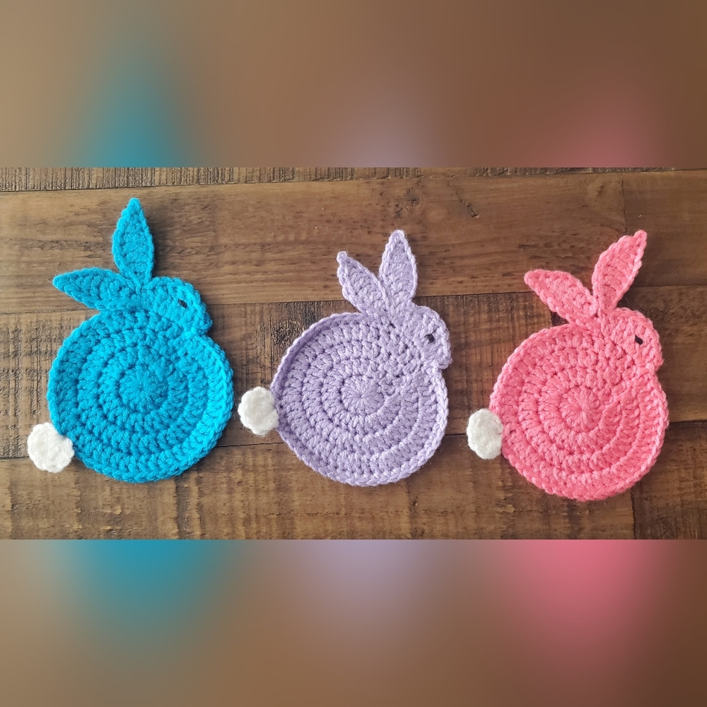 (4) Handmade Crochet Easter Bunny Coasters 🐰